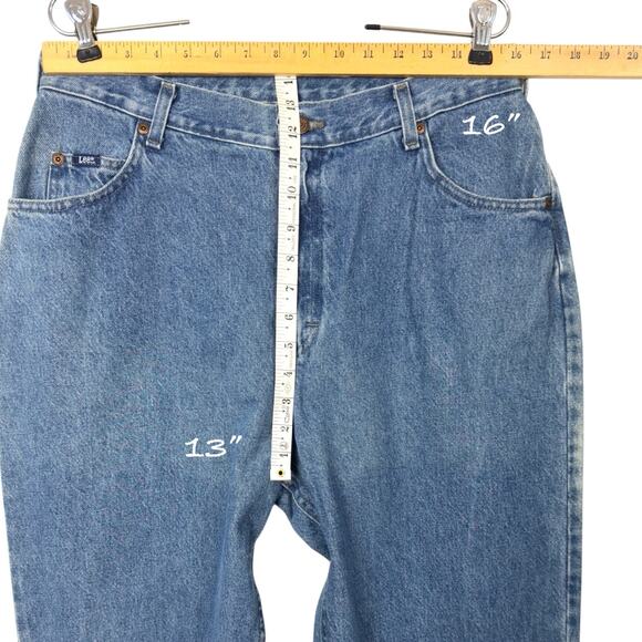 VTG 90s High Rise Mom Jeans Lee 16 Long Relaxed 32x35* Stonewash Retro Deadstock - Picture 5 of 16